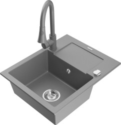 MEXEN/S - Enzo granitový drez 1 s odkvapkávačom vrátane batérie Elia, šedá (6506-71-670101-71)