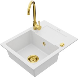 MEXEN/S - Enzo granitový drez 1 s odkvapkávačom vrátane batérie Telma, biela (6506-20-670200-50)