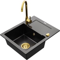 MEXEN/S - Enzo granitový drez 1 s odkvapkávačom vrátane batérie Telma, čierna (6506-77-670200-50)