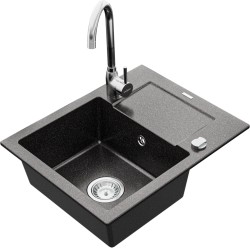 MEXEN/S - Enzo granitový drez 1 s odkvapkávačom vrátane batérie Telma, čierna kropenatý (6506-76-670200-00)