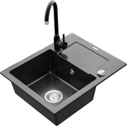 MEXEN/S - Enzo granitový drez 1 s odkvapkávačom vrátane batérie Telma, čierna kropenatý (6506-76-670200-76)