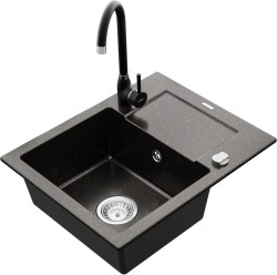 MEXEN/S - Enzo granitový drez 1 s odkvapkávačom vrátane batérie Telma, čierna/zlatý (6506-75-670200-70)