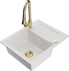 MEXEN/S - Enzo granitový drez 1 s odkvapkávačom vrátane Elia, biela (6506-20-670101-50)