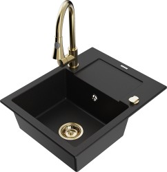 MEXEN/S - Enzo granitový drez 1 s odkvapkávačom vrátane Elia, čierna (6506-77-670101-50)