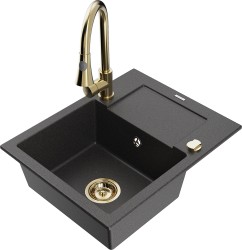 MEXEN/S - Enzo granitový drez 1 s odkvapkávačom vrátane Elia, čierna kropenatá (6506-76-670101-50)