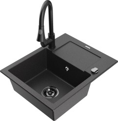 MEXEN/S - Enzo granitový drez 1 s odkvapkávačom vrátane Elia, čierna kropenatá (6506-76-670101-70-B)