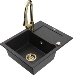 MEXEN/S - Enzo granitový drez 1 s odkvapkávačom vrátane Elia, čierna/strieborná metalík (6506-73-670101-50)