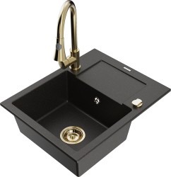MEXEN/S - Enzo granitový drez 1 s odkvapkávačom vrátane Elia, čierna/zlatá metalik (6506-75-670101-50)