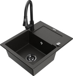 MEXEN/S - Enzo granitový drez 1 s odkvapkávačom vrátane Elia, čierna/zlatá metalik (6506-75-670101-70-B)