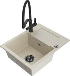 MEXEN/S - Enzo granitový drez s odkvapkávačom vrátane batérie Duo, béžová (6506-69-671701-70-B)