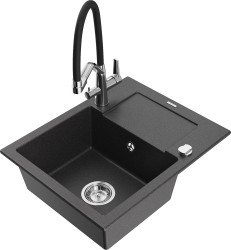 MEXEN/S - Enzo granitový drez s odkvapkávačom vrátane batérie Duo, čierna kropenatá (6506-76-671701-07)