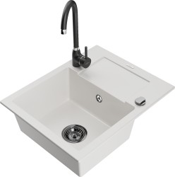 MEXEN/S - Enzo granitový drez s odkvapkávačom vrátane batérie Telma, biela (6506-20-670200-70)