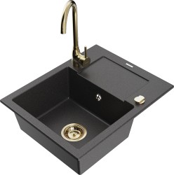 MEXEN/S - Enzo granitový drez s odkvapkávačom vrátane batérie Telma, čierna kropenatá (6506-76-670200-50)