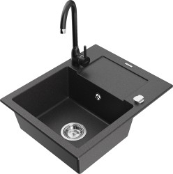 MEXEN/S - Enzo granitový drez s odkvapkávačom vrátane batérie Telma, čierna kropenatá (6506-76-670200-70)