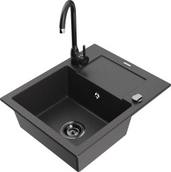 MEXEN/S - Enzo granitový drez s odkvapkávačom vrátane batérie Telma, čierna kropenatá (6506-76-670200-70-B)