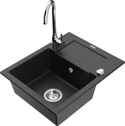 MEXEN/S - Enzo granitový drez s odkvapkávačom vrátane batérie Telma, čierna/zlatá (6506-75-670200-00)