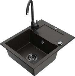 MEXEN/S - Enzo granitový drez s odkvapkávačom vrátane batérie Telma, čierna/zlatá (6506-75-670200-70-B)