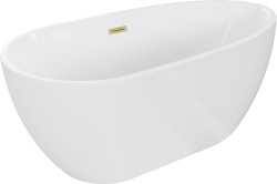 MEXEN/S - Eos voľne stojaca vaňa 150 x 75, biela, sifón a prepad zlatá kartáčovaná (52471507500-55)