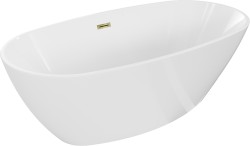 MEXEN/S - Eris voľne stojaca vaňa 155 x 80, biela, sifón a prepad zlatá (53441558000-50)