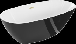 MEXEN/S - Eris voľne stojaca vaňa 180 x 95, biela/čierna, sifón a prepad zlatá kartáčovaná (53441809575-55)