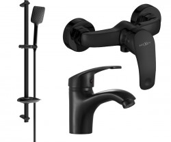 MEXEN/S - Fabia DB62 SET umývadlová batéria + sprchová s príslušenstvom, čierna (746504DB62-70)