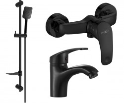 MEXEN/S - Fabia DF62 SET umývadlová batéria + sprchová s príslušenstvom, čierna (746504DF62-70)