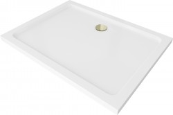 MEXEN/S - Flat sprchová vanička obdĺžniková slim 100 x 70 cm, biela + zlatý sifón (40107010G)