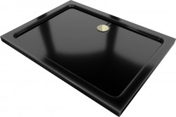 MEXEN/S - Flat sprchová vanička obdĺžniková slim 100 x 90, černá + zlatý sifón (40709010G)