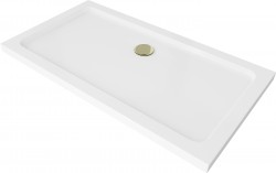 MEXEN/S - Flat sprchová vanička obdĺžniková slim 120 x 70, biela + zlatý sifón (40107012G)