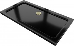 MEXEN/S - Flat sprchová vanička obdĺžniková slim 130 x 70, čierna + zlatý sifón (40707013G)