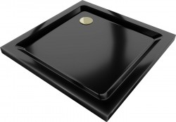 MEXEN/S - Flat sprchová vanička štvorcová slim 90 x 90, černá + zlatý sifón (40709090G)
