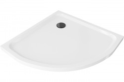 MEXEN/S - Flat sprchová vanička štvrťkruhová slim 80 x 80, biela + čierny sifón (41108080B)