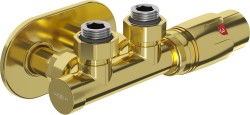 MEXEN/S - G00 uhlová termostatická súprava pre radiátor + krycia rozeta R, Duplex, DN50, zlatá (W907-900-905-50)