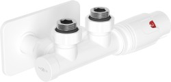 MEXEN/S - G00 uhlová termostatická súprava pre radiátor + krycia rozeta S, Duplex, DN50, biela (W907-900-910-20)