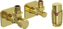 MEXEN/S - G00 uhlová termostatická súprava pre radiátor + krycia rozeta S, zlatá (W901-900-909-50)