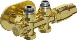 MEXEN/S - G00 uhlová termostatická súprava pre radiátor/stredová + krycia rozeta R, Duplex, DN50, zlatá (W908-900-905-50)