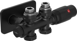 MEXEN/S - G00 uhlová termostatická súprava pre radiátor/stredová + krycia rozeta S, Duplex, DN50, čierna (W908-900-910-70)