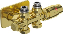 MEXEN/S - G00 uhlová termostatická súprava pre radiátor/stredová + krycia rozeta S, Duplex, DN50, zlatá (W908-900-910-50)