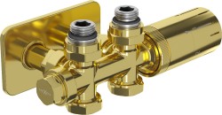 MEXEN/S - G05 uhlová termostatická súprava pre radiátor/stredová + krycia rozeta S, Duplex, DN50, zlatá (W908-958-910-50)