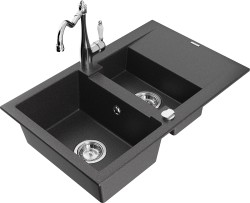 MEXEN/S - Gaspar granitový drez 1.5 s odkvapkávačom vrátane batérie Carla, čierna kropenatá (6507-76-670700-00)