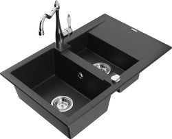 MEXEN/S - Gaspar granitový drez 1.5 s odkvapkávačom vrátane batérie Carla čierna/strieborná metalík (6507-73-670700-00)