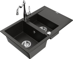 MEXEN/S - Gaspar granitový drez 1.5 s odkvapkávačom vrátane batérie Carla, čierna/zlatá metalik (6507-75-670700-00)