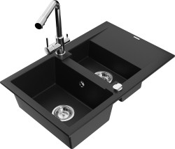 MEXEN/S - Gaspar granitový drez 1.5 s odkvapkávačom vrátane batérie Duero, čierna (6507-77-671600-00)