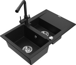 MEXEN/S - Gaspar granitový drez 1.5 s odkvapkávačom vrátane batérie Duero, čierna (6507-77-671600-70)