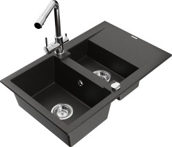 MEXEN/S - Gaspar granitový drez 1.5 s odkvapkávačom vrátane batérie Duero, čierna/zlatá metalik (6507-75-671600-00)