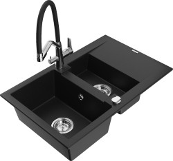 MEXEN/S - Gaspar granitový drez 1.5 s odkvapkávačom vrátane batérie Duo, čierna (6507-77-671701-07)