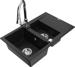 MEXEN/S - Gaspar granitový drez 1.5 s odkvapkávačom vrátane batérie Elia, čierna (6507-77-670101-00)