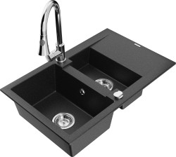 MEXEN/S - Gaspar granitový drez 1.5 s odkvapkávačom vrátane batérie Elia, čierna/strieborná metalík (6507-73-670101-00)