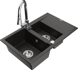 MEXEN/S - Gaspar granitový drez 1.5 s odkvapkávačom vrátane batérie Elia, čierna/zlatá metalik (6507-75-670101-00)