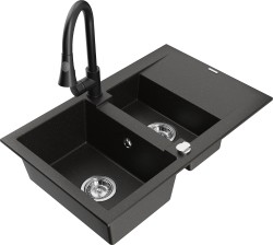 MEXEN/S - Gaspar granitový drez 1.5 s odkvapkávačom vrátane batérie Elia, čierna/zlatá metalik (6507-75-670101-70)